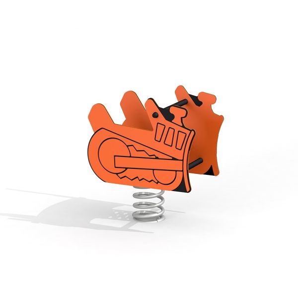 Gioco a molla Bulldozer arancione per parchi giochi.