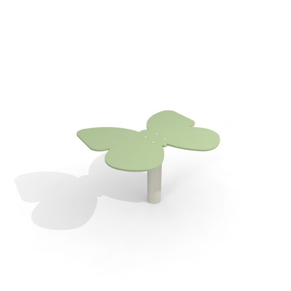 Butterfly Table con una parte superiore verde a forma di farfalla.