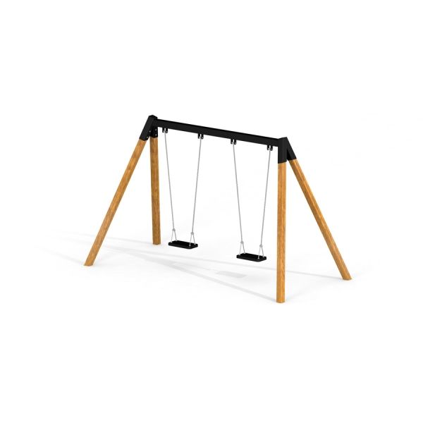 Double Safety Seat double swing con struttura in legno e sedili neri