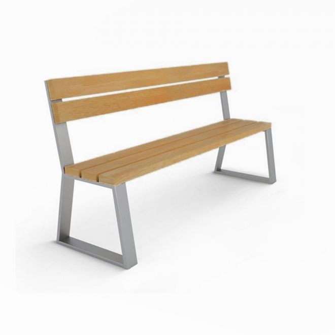 Tallin Bench w/ Backrest, seduta in legno con struttura in metallo