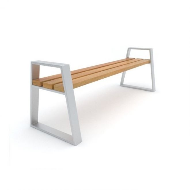 Tallin Bench w/ Armrests, design moderno in legno e metallo.