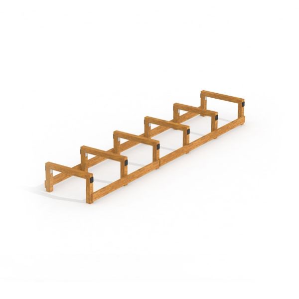 Set di trave di equilibrio in legno per esterni con sei sezioni.
