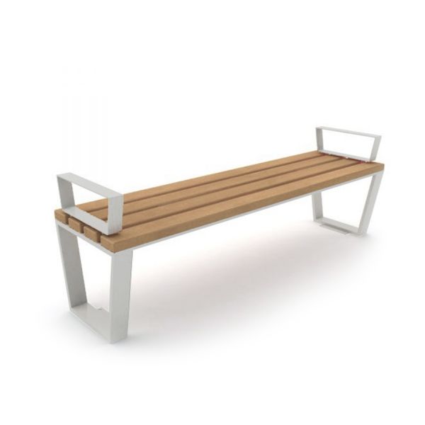 Ryga Bench w/ Armrests - moderna panchina in legno con braccioli in metallo