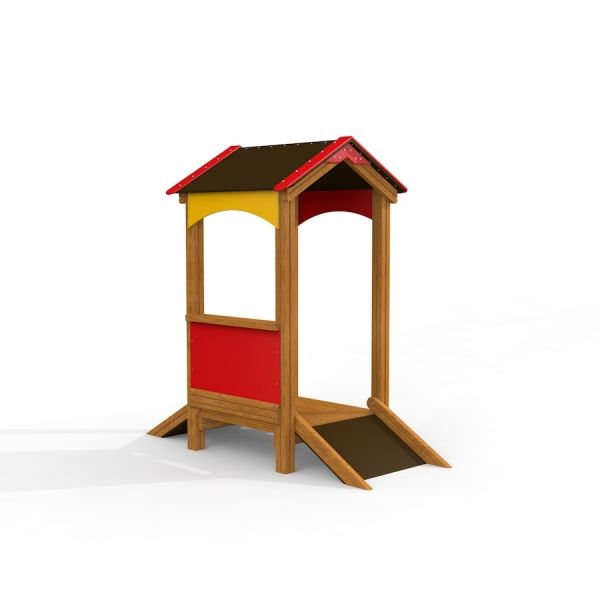 Sand Pavilion single playhouse con struttura in legno e pannelli e tetto colorati