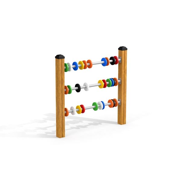 Struttura ludica da esterno in legno Abacus con perline colorate per bambini.