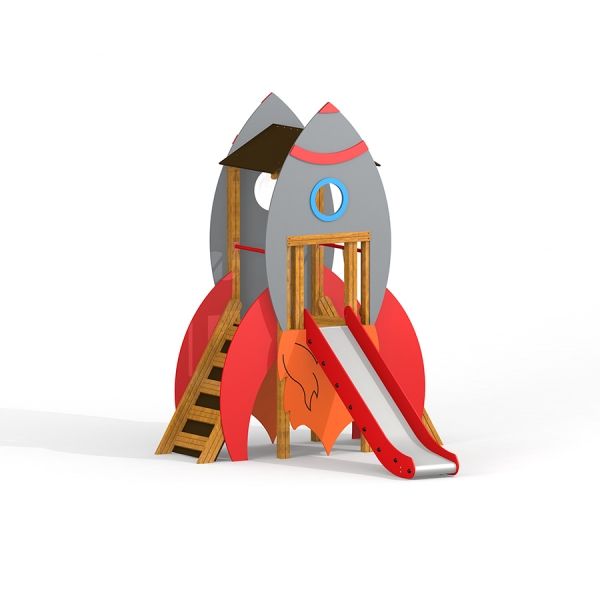 Rocket playhouse with slide per bambini.