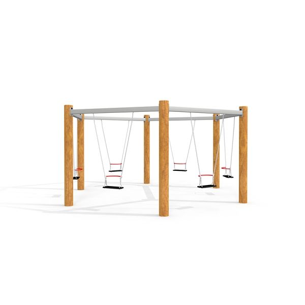 Six Arm Swing Nature (multiple swing) con pali in legno e struttura metallica