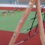 Struttura in legno di Ural climbing net nel parco giochi.