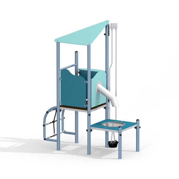 Casetta da gioco singola Neptune con tetto blu e scala.