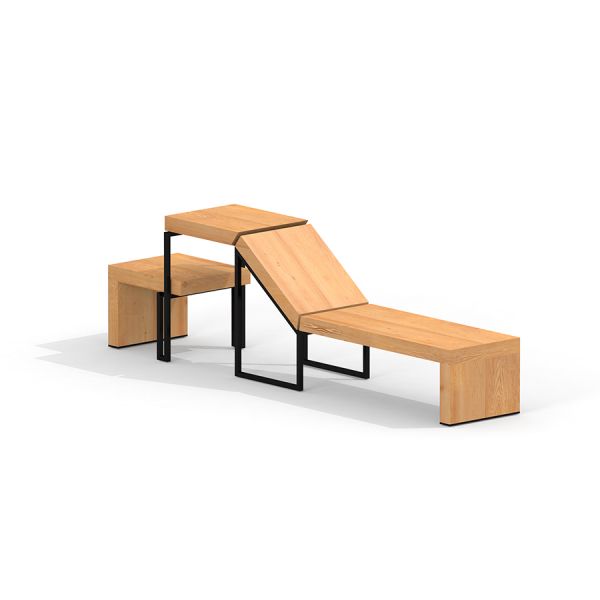 Panca in legno Thor deckchair with Stool con struttura in metallo nero.