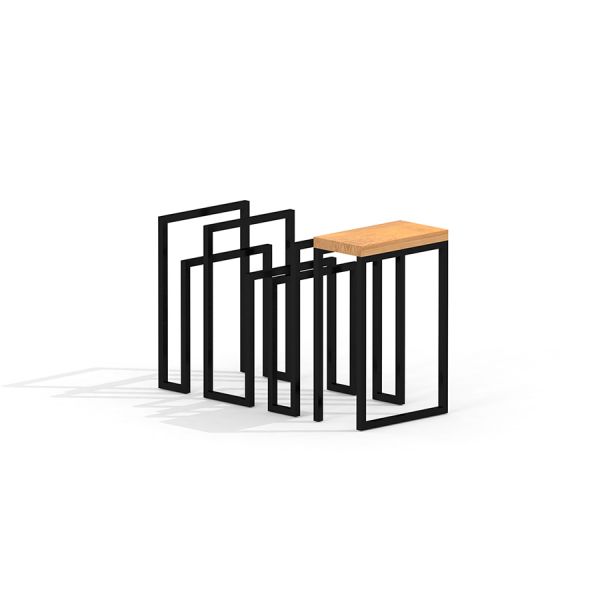 Thor bike stand with shelf, struttura in metallo con piano in legno.