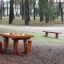 Table Nature with 4 stools set di sedute da gioco all'aperto in legno in area boschiva