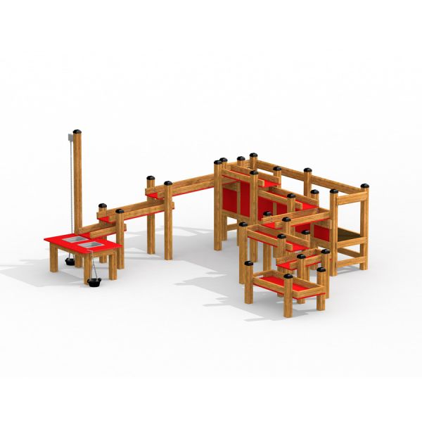 Struttura da gioco in legno con piattaforme rosse - Sand & Water Play 2.