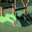 Struttura da arrampicata per parco giochi Trapezoid with Dragon Claws con corda e design a drago verde.