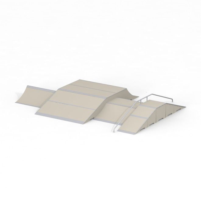 Ostacolo da skatepark Fun Box 14 con rampe e rail per skateboard e BMX