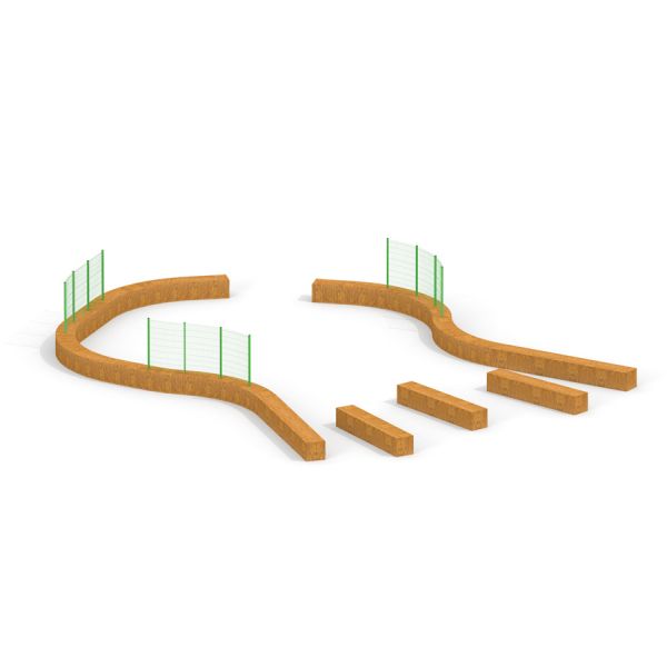 Arena sportiva Multiarena in legno con recinzione verde.
