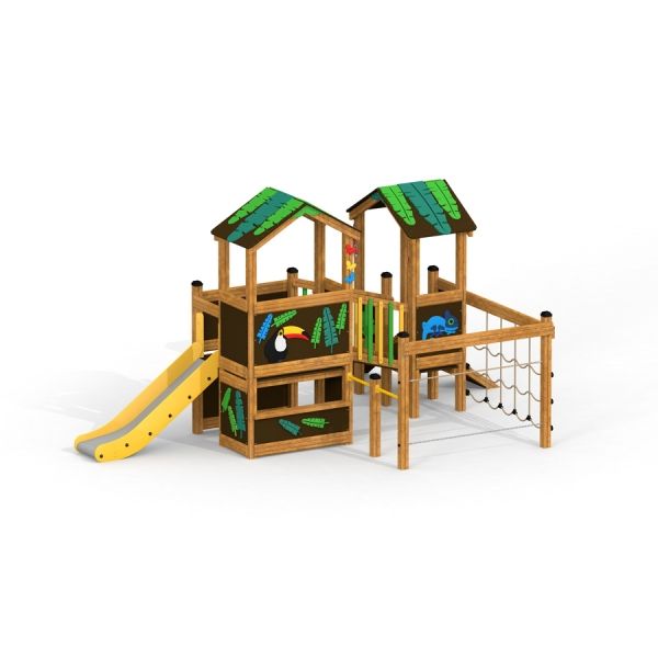 Jungle House playhouse with slide e rete da arrampicata