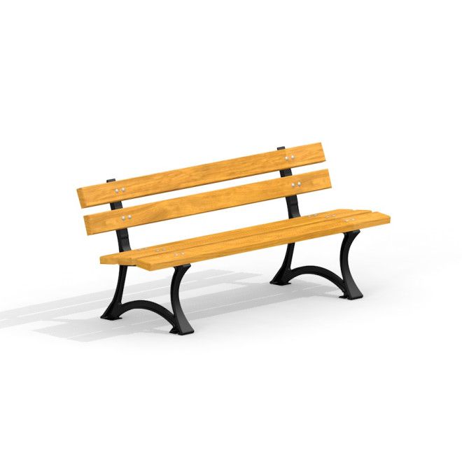 Bordeaux Bench panchina da gioco in legno con gambe e schienale in metallo.