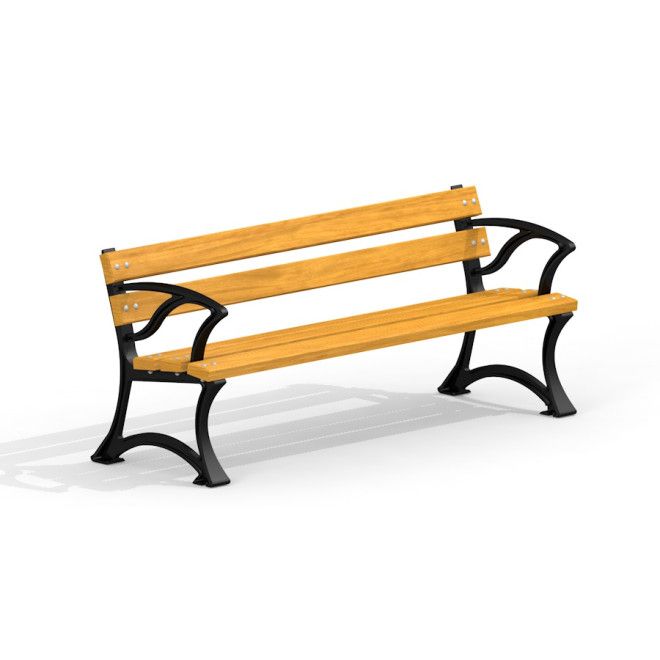 Bordeaux Bench w/ Armrests panchina in legno per area giochi con struttura in metallo nero