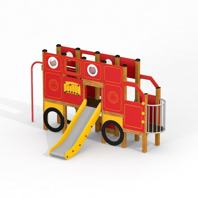 Attrezzature da parco giochi Big Truck single slide con pannelli rossi e scivolo giallo