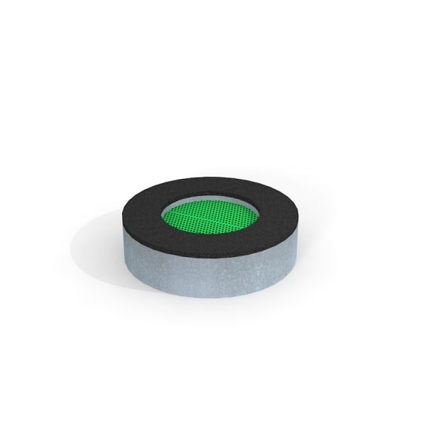 Round trampoline (80 cm) con imbottitura nera e tappeto elastico verde.