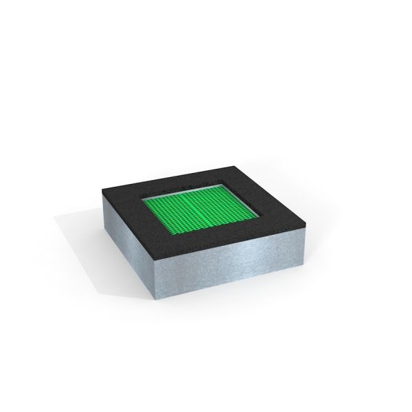 Square trampoline (80 cm) con un tappeto elastico verde e struttura nera.