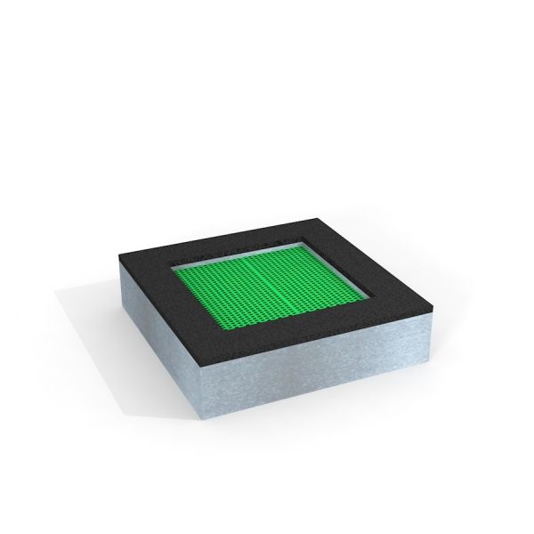 Square trampoline (100 cm) con superficie di salto verde e bordo nero.