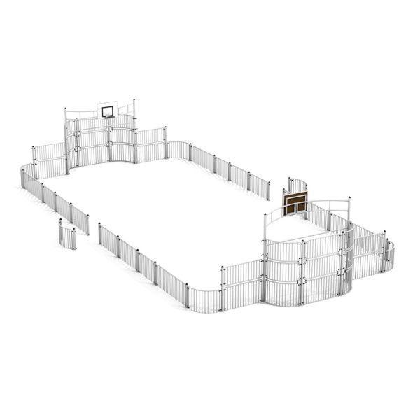Testo alternativo: Sport Arena 9x18 m recinzione metallica di campo sportivo con canestro da basket e porte