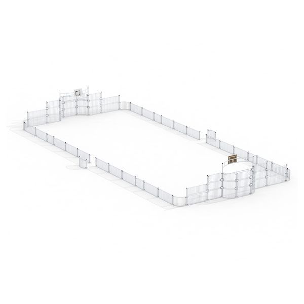 Area giochi recintata Sport Arena 14x31 m con canestri e porte.