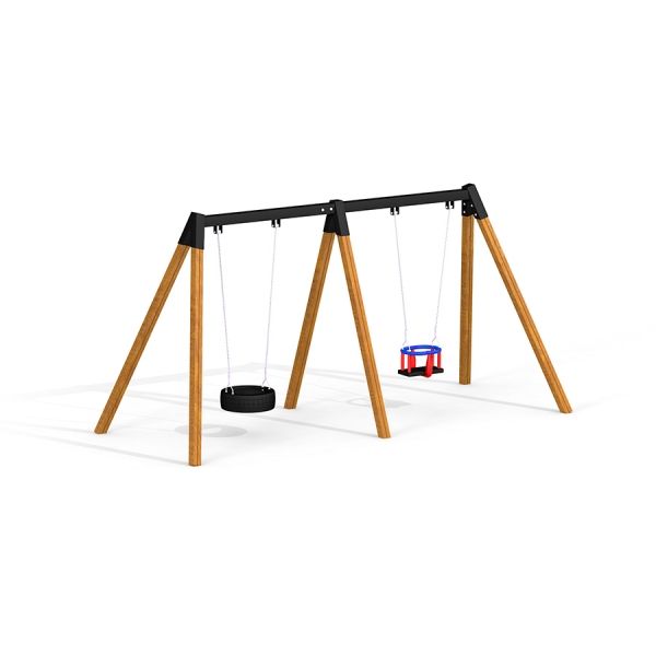 Attrezzature da gioco Double Swing con un'altalena a pneumatico e un'altalena con seggiolino per bambini