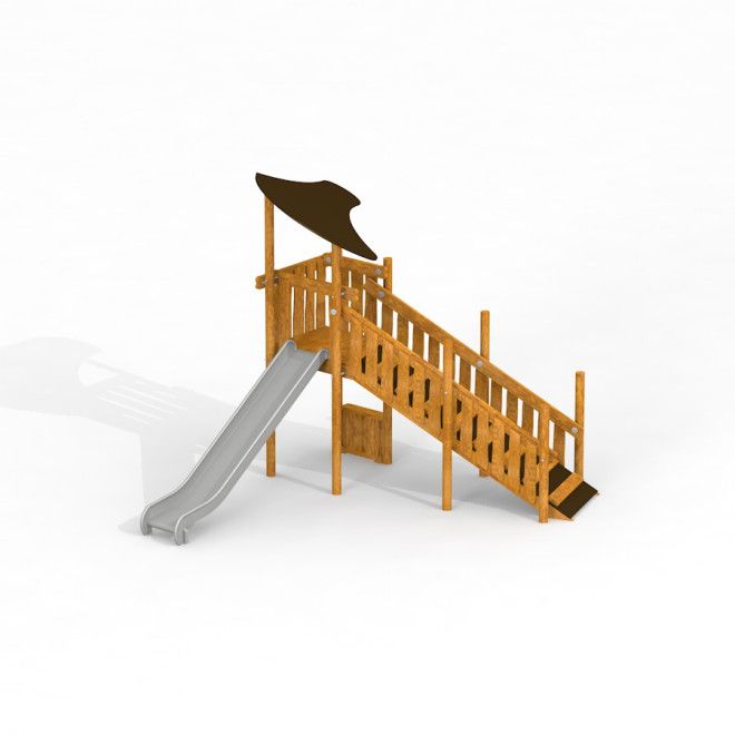 Elbrus wooden playhouse with slide e scale per bambini nel parco giochi