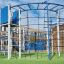 Parco giochi con rete da arrampicata blu e bianca e grande scivolo - castello Ursa Maior con scivolo, arrampicata