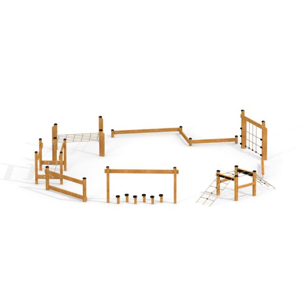 Percorso a ostacoli in legno Trim trail per bambini.