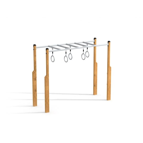 Horizontal ladder w/ climbing rings realizzato in metallo e legno