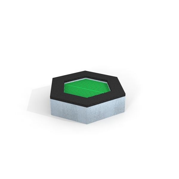 Honeycomb Trampoline con design esagonale e superficie di salto verde.