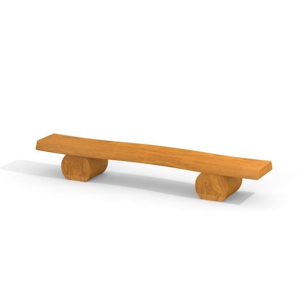 Robinia bench realizzato in legno naturale con due supporti arrotondati.