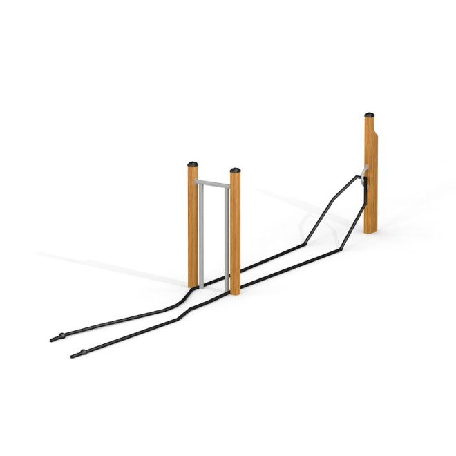 Battle Rope Workout Set con supporti in legno e corde nere per esercizi all'aperto.