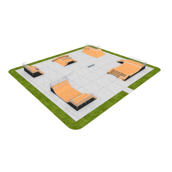 Skate Park 16 parco giochi modulare per skateboard con rampe e ostacoli.
