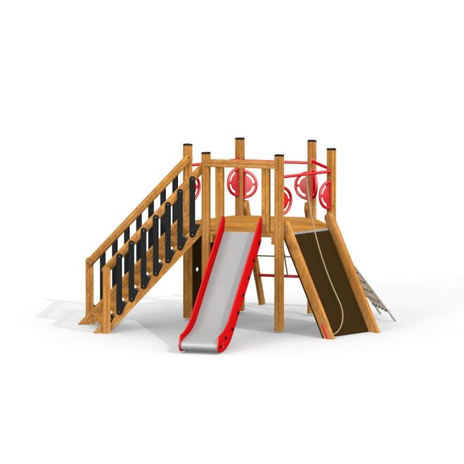 Struttura da gioco 'Six Angle w/ Stairs & Slide (H120)' con scale, uno scivolo ed elementi per arrampicarsi