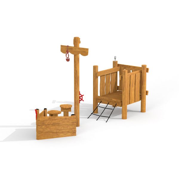 Small Wooden Playground Ship Sandbox per bambini.