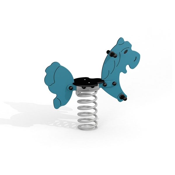 Pony blu a molla oscillante per bambini.