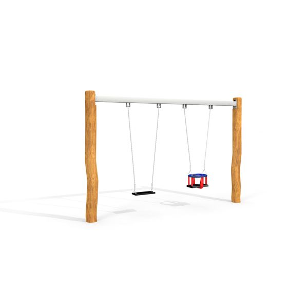 Nature Double Swing con struttura in legno e due sedili.