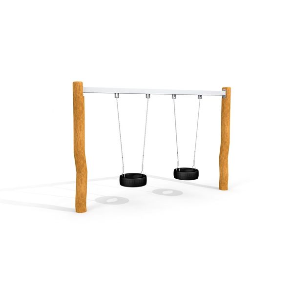 Double swing con struttura in legno e sedili a pneumatico