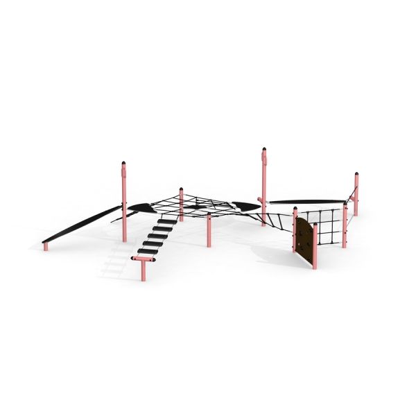 Struttura da arrampicata per parco giochi con reti e piattaforme â€“ Starfish steel structure.
