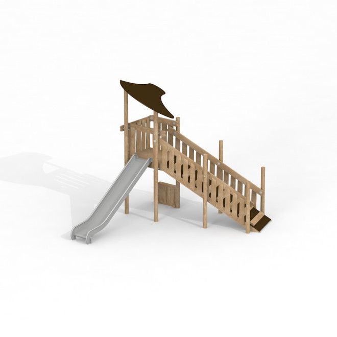Scivolo da gioco in legno Elbrus Eco con gradini e tettoia