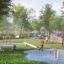 Bambini che giocano in un parco attrezzato con strutture da gioco Mojave Eco.