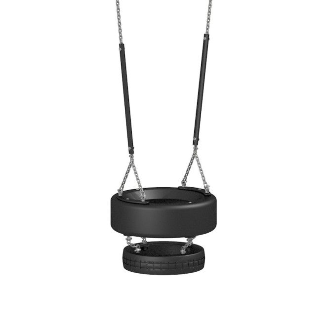Altalena a pneumatico nera TBS-2T con catene e paracolpi in gomma