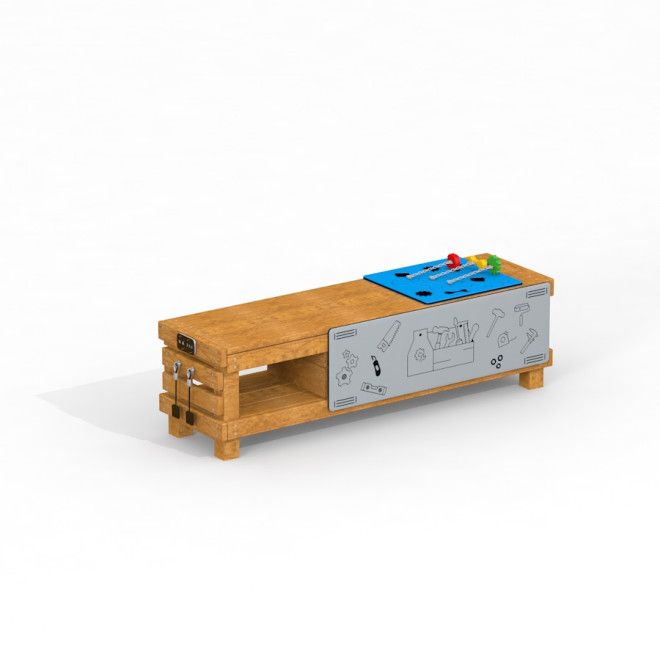 Banco da lavoro in legno per bambini con attrezzi per il gioco, Workshop II.