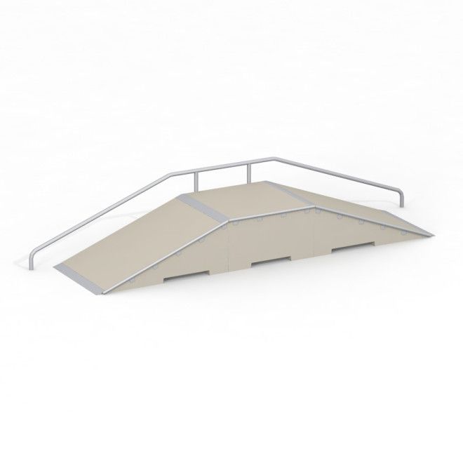 Double ramp con corrimano in metallo per skateboard