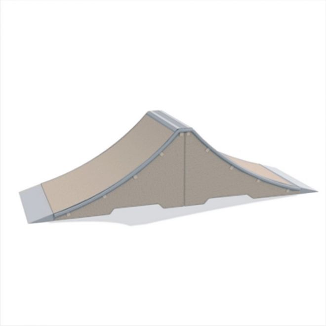 Rampa per skateboard Spine- Ramp di colore beige con bordi in metallo.